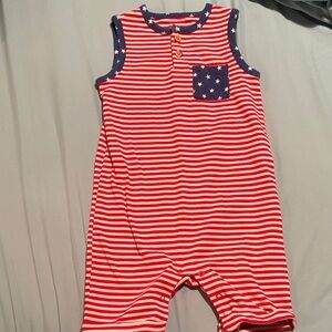 Cat & Jack Red and White Striped Sleeveless One-Piece with Navy Star Pocket